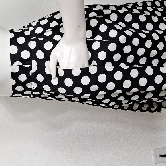 Black & White Retro Polka Dot Pleated Pin Up Style A-Line Skirt Pockets Size M - Picture 5 of 12